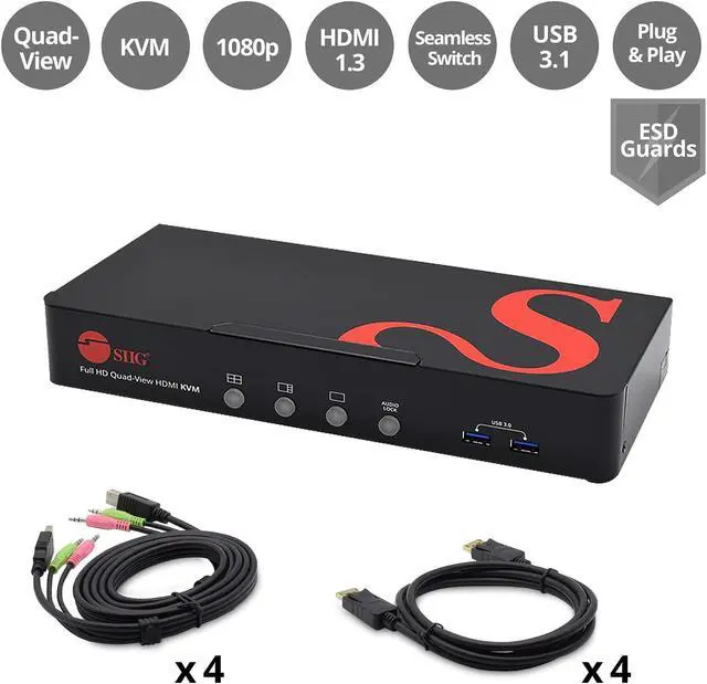Alt view image 12 of 17 - SIIG Full HD Quad-View 1080p HDMI KVM Switch MultiView Processor CEKV0A11S1