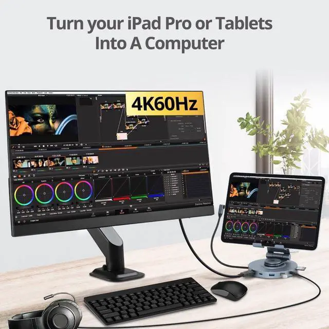 Alt view image 12 of 15 - SIIG USB-C Multitask Hub Stand Holder fits under 13" Tablets/Phones - 4K60Hz- PD100W - USB-C Hub Stand Holder fits under 13" Tablets/Phones - USB-C Docking Stand - HDMI 4K@60Hz display - 2x
