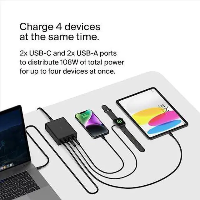 Alt view image 6 of 8 - Belkin 4-Port GaN Charger 108W, White