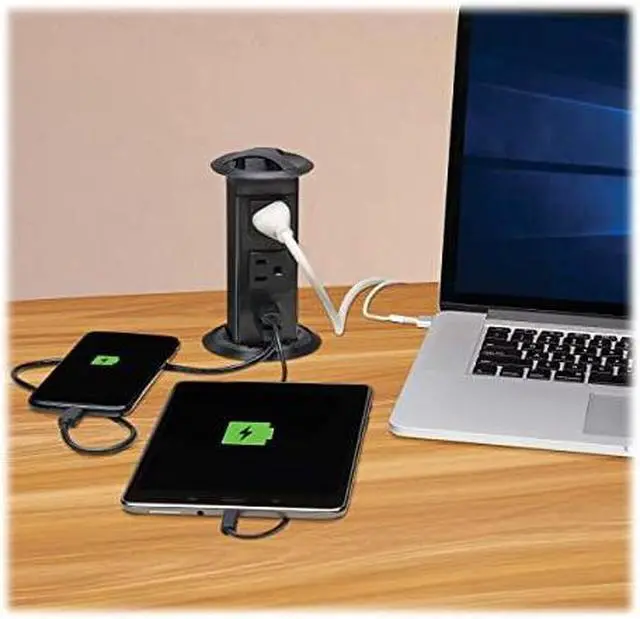 Alt view image 12 of 17 - Tripp Lite Power It! 2-Outlet Pop-Up Power and Charging Dock - 2x USB-A, 6 ft. Cord, Antimicrobial Protection, Black - NEMA 5-15P - 2 x NEMA 5-15R, 2 x USB Type A - 120 V AC Voltage - Desk Mountable -