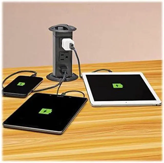 Alt view image 13 of 17 - Tripp Lite Power It! 2-Outlet Pop-Up Power and Charging Dock - 2x USB-A, 6 ft. Cord, Antimicrobial Protection, Black - NEMA 5-15P - 2 x NEMA 5-15R, 2 x USB Type A - 120 V AC Voltage - Desk Mountable -