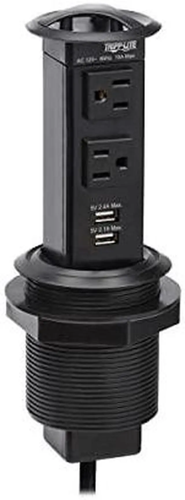 Alt view image 11 of 17 - Tripp Lite Power It! 2-Outlet Pop-Up Power and Charging Dock - 2x USB-A, 6 ft. Cord, Antimicrobial Protection, Black - NEMA 5-15P - 2 x NEMA 5-15R, 2 x USB Type A - 120 V AC Voltage - Desk Mountable -