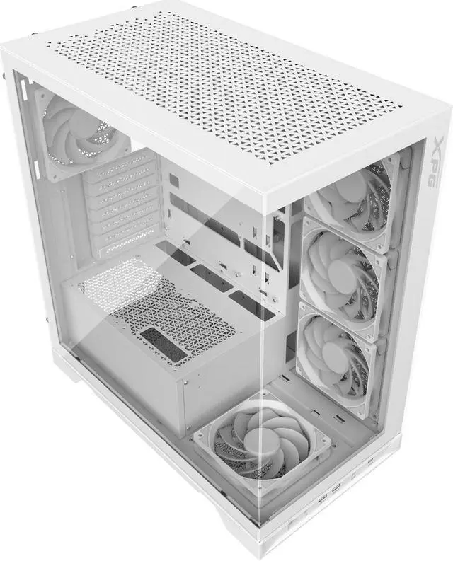 Alt view image 6 of 10 - XPG Invader X Mid-Tower Gaming ATX PC Case with Panoramic View, Tempered Glass Panels, and RGB Lighting White (INVADERXMT-WHCWW)