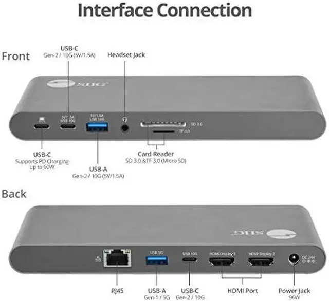Alt view image 13 of 16 - SIIG USB-C Dual 4K Video MST Docking Station with 60WPD Charging - Ingenious Detachable Design - Ultra-speed Data Transfer - 3 Display Modes