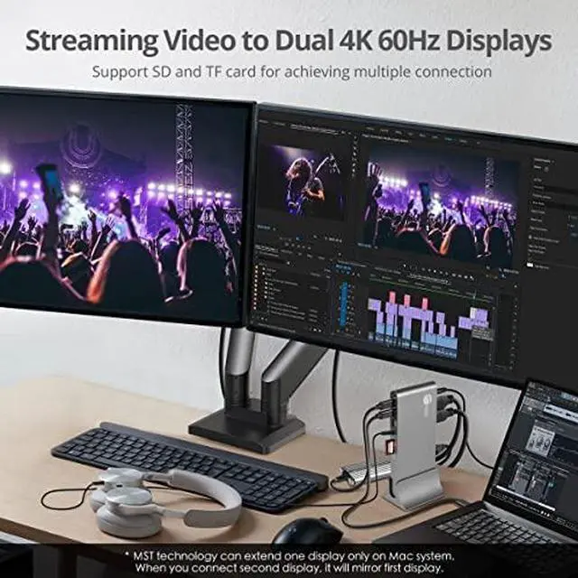 Alt view image 16 of 16 - SIIG USB-C Dual 4K Video MST Docking Station with 60WPD Charging - Ingenious Detachable Design - Ultra-speed Data Transfer - 3 Display Modes