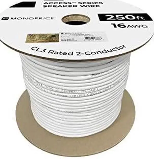 Alt view image 7 of 8 - Monoprice Speaker Wire, CL3 Rated, 2-Conductor, 16AWG, 250ft, White