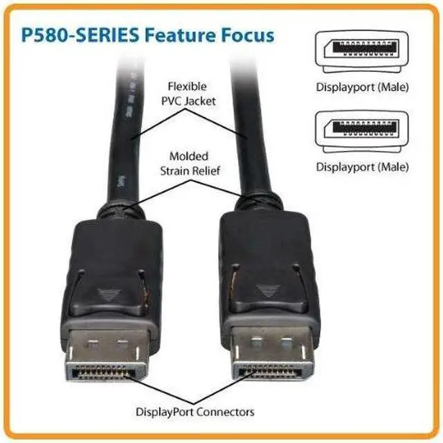 Alt view image 5 of 9 - Tripp Lite DisplayPort Cable with Latches (M/M), DP to DP, 1080p, 100-ft. (P580-100)