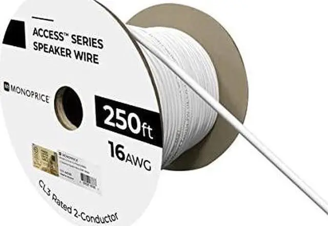 Alt view image 8 of 8 - Monoprice Speaker Wire, CL3 Rated, 2-Conductor, 16AWG, 250ft, White