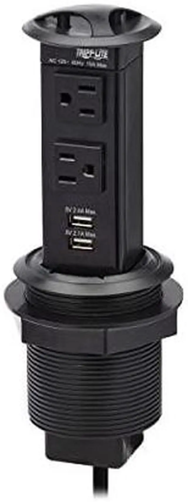 Alt view image 16 of 17 - Tripp Lite Power It! 2-Outlet Pop-Up Power and Charging Dock - 2x USB-A, 6 ft. Cord, Antimicrobial Protection, Black - NEMA 5-15P - 2 x NEMA 5-15R, 2 x USB Type A - 120 V AC Voltage - Desk Mountable -