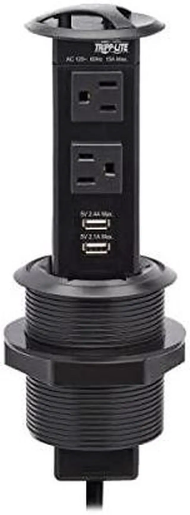 Alt view image 17 of 17 - Tripp Lite Power It! 2-Outlet Pop-Up Power and Charging Dock - 2x USB-A, 6 ft. Cord, Antimicrobial Protection, Black - NEMA 5-15P - 2 x NEMA 5-15R, 2 x USB Type A - 120 V AC Voltage - Desk Mountable -