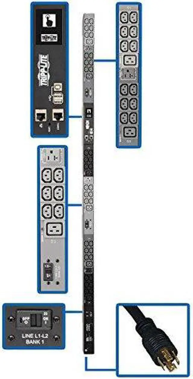 Alt view image 12 of 18 - Tripp Lite - PDU3EVN6L2130 - Tripp Lite 3-Phase PDU Monitored 8.6kW 208/120V 36 C13; 6 C19; 5-15/20R TAA - Monitored -