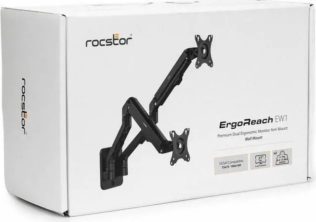 Alt view image 15 of 16 - Rocstor ErgoReach Mounting Arm for Monitor, Display - Black - Landscape/Portrait - 2 Display(s) Supported - 17" to 27" Screen Support - 15.40 lb Load Capacity - VESA Mount Compatible