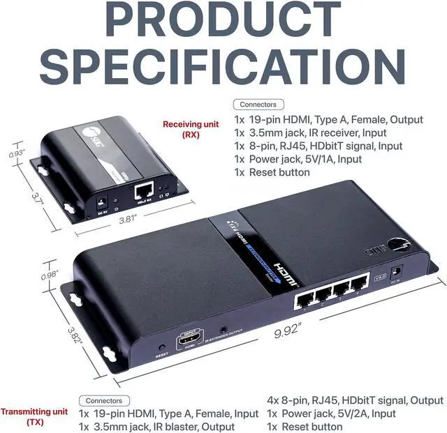 Alt view image 17 of 18 - SIIG 1x4 1080p HDMI Splitter HDbitT over IP Extender Kit 120m CEH26V11S1