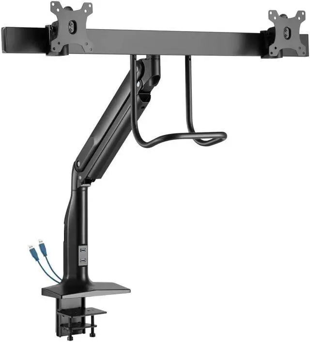 Alt view image 11 of 16 - Tripp Lite DMPDD1735AM Safe-IT Precision-Placement Dual-Display Desk Clamp with Antimicrobial Tape for 17” to 35” Displays, USB Ports