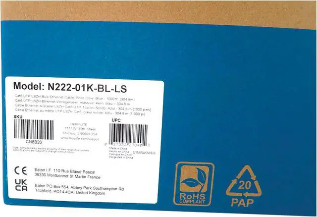 Alt view image 11 of 14 - Tripp Lite 1000ft Cat6 1G Solid Core UTP Bulk Ethernet Cable Blue N22201KBLLS