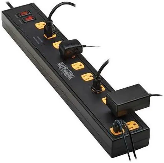 Alt view image 7 of 11 - Tripp Lite Protect It! 10-Outlet Surge Protector with Swivel Light Bars - 5-15R Outlets, 2 USB Ports, 6 ft. (1.8 m) Cord, 1350 Joules, Black - TLP1006USB