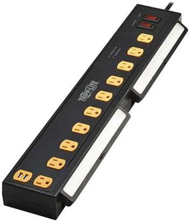 Alt view image 6 of 11 - Tripp Lite Protect It! 10-Outlet Surge Protector with Swivel Light Bars - 5-15R Outlets, 2 USB Ports, 6 ft. (1.8 m) Cord, 1350 Joules, Black - TLP1006USB