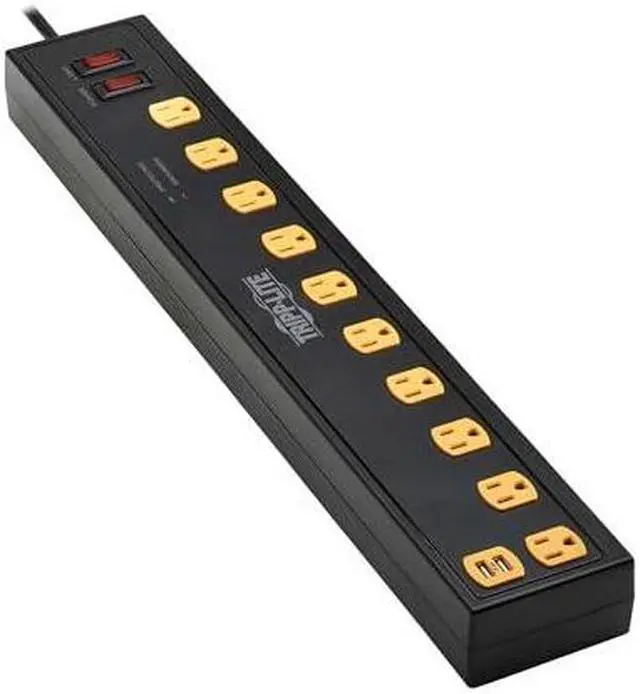 Alt view image 8 of 11 - Tripp Lite Protect It! 10-Outlet Surge Protector with Swivel Light Bars - 5-15R Outlets, 2 USB Ports, 6 ft. (1.8 m) Cord, 1350 Joules, Black - TLP1006USB