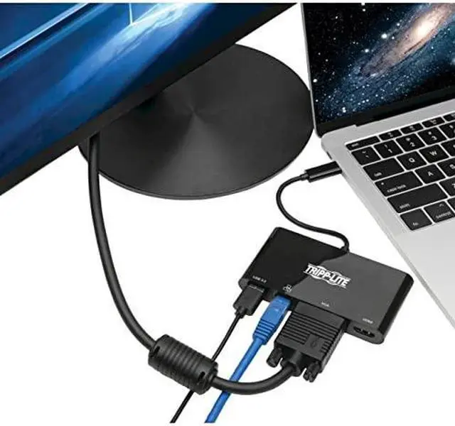Alt view image 20 of 20 - Tripp Lite Usb C Docking Station Adapter Converter 4K W/ Hdmi Vga Gigabit Ethernet Usb-A Hub Black Thunderbolt 3 Compatible