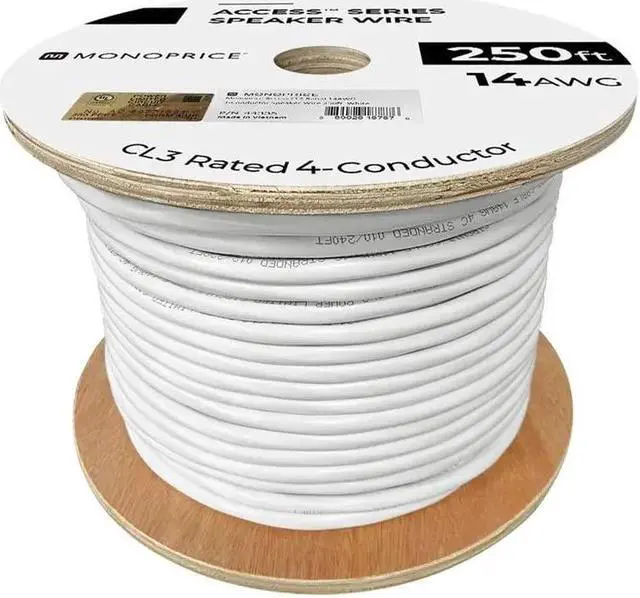 Alt view image 7 of 8 - Monoprice Speaker Wire, CL3 Rated, 4-Conductor, 14AWG, 250ft, White