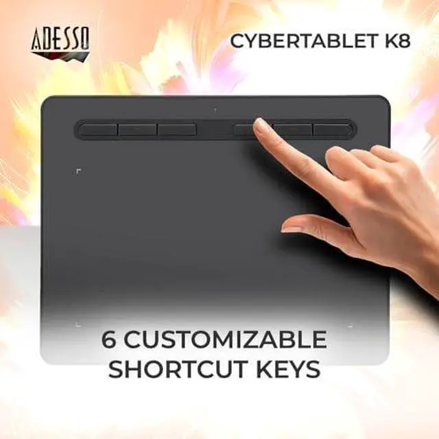 Alt view image 16 of 17 - Adesso 8" x 5" Graphic Tablet - Graphics Tablet - 8" x 5" - 5080 lpi Cable - 8192 Pressure Level - Pen - 1 - Mac, PC - Black