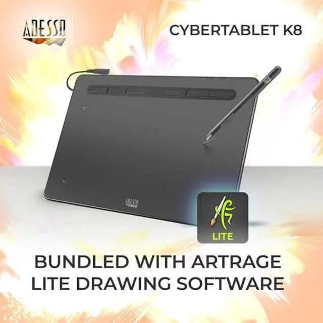 Alt view image 17 of 17 - Adesso 8" x 5" Graphic Tablet - Graphics Tablet - 8" x 5" - 5080 lpi Cable - 8192 Pressure Level - Pen - 1 - Mac, PC - Black