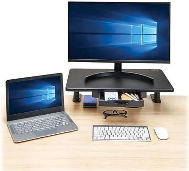Alt view image 4 of 15 - Tripp Lite Clamp-on Universal Monitor Riser Stand with Storage Drawer, Monitor Shelf for Desk, Black, TAA Complaint, 5-Year Warranty (WWSSC Clamp-On Series)