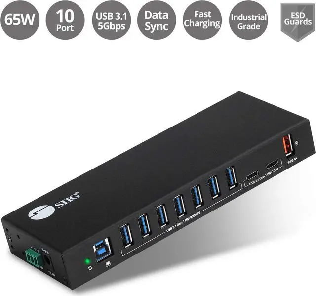 Alt view image 13 of 17 - SIIG AC IDUS0811S1 10PT Industrial USB Gen 1 Hub w Dual USBC  65W Charging