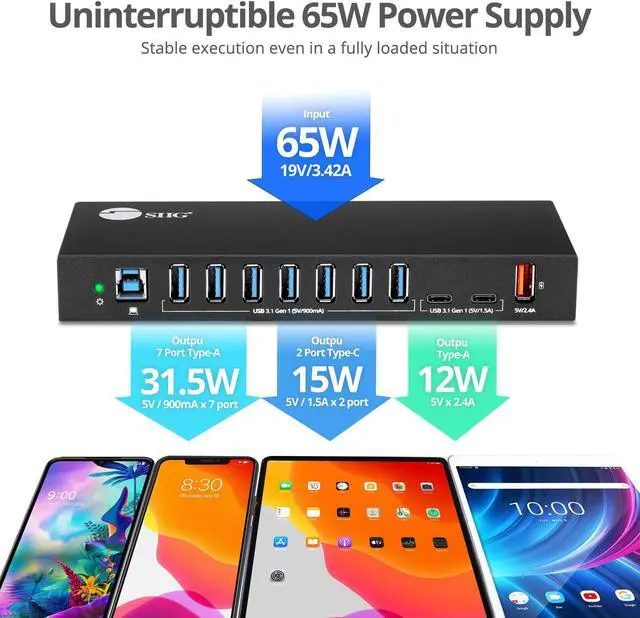 Alt view image 16 of 17 - SIIG AC IDUS0811S1 10PT Industrial USB Gen 1 Hub w Dual USBC  65W Charging