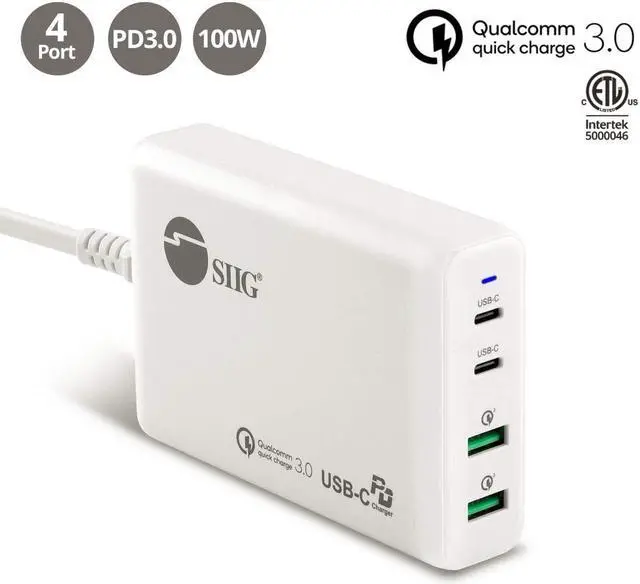 Alt view image 15 of 20 - SIIG AC ACPW1P11S1 100W Dual USBC PD30 PPS  QC 30 Combo Power Charger WH