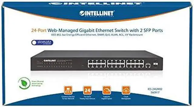 Alt view image 5 of 5 - Intellinet 24-Port Web-Managed Gigabit Ethernet Switch with 2 SFP Ports, 24 x 10/100/1000 Mbps RJ45 Ports +  2 x SFP, IEEE 802.3az Energy Efficient Ethernet, SNMP, QoS, VLAN, ACL, 19" Rackmount