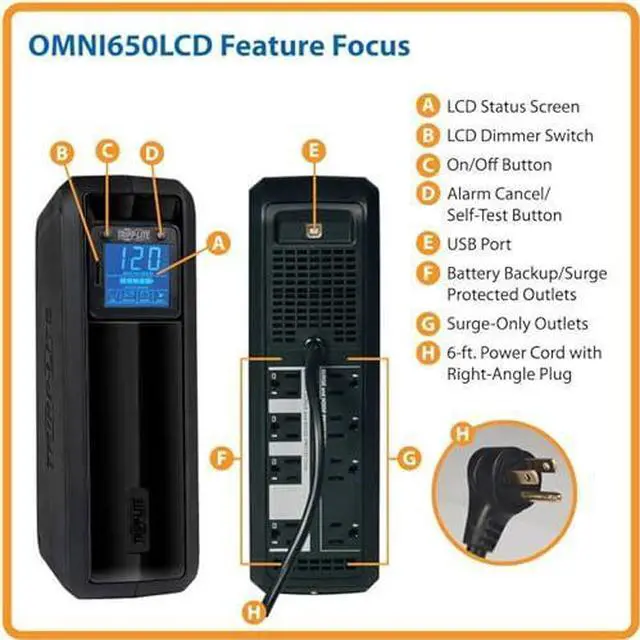 Alt view image 18 of 20 - Tripp Lite OMNIVS800LCD 800VA Tower UPS