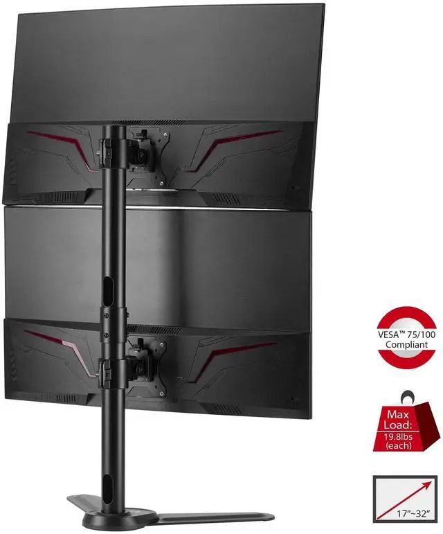 Alt view image 15 of 19 - Freestanding Adjusting Vertical Dual Monitor Steel Stand 17" to 32" - 75x75 100x100 VESA