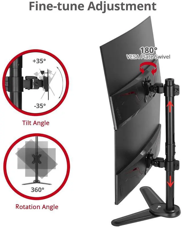 Alt view image 16 of 19 - Freestanding Adjusting Vertical Dual Monitor Steel Stand 17" to 32" - 75x75 100x100 VESA