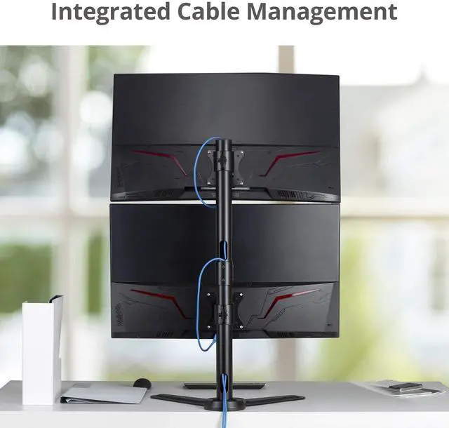Alt view image 18 of 19 - Freestanding Adjusting Vertical Dual Monitor Steel Stand 17" to 32" - 75x75 100x100 VESA