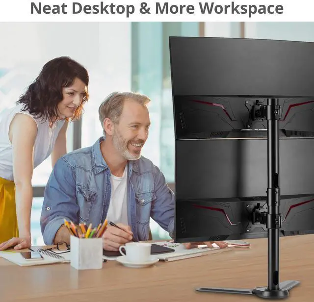 Alt view image 19 of 19 - Freestanding Adjusting Vertical Dual Monitor Steel Stand 17" to 32" - 75x75 100x100 VESA