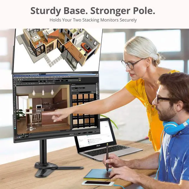 Alt view image 17 of 19 - Freestanding Adjusting Vertical Dual Monitor Steel Stand 17" to 32" - 75x75 100x100 VESA