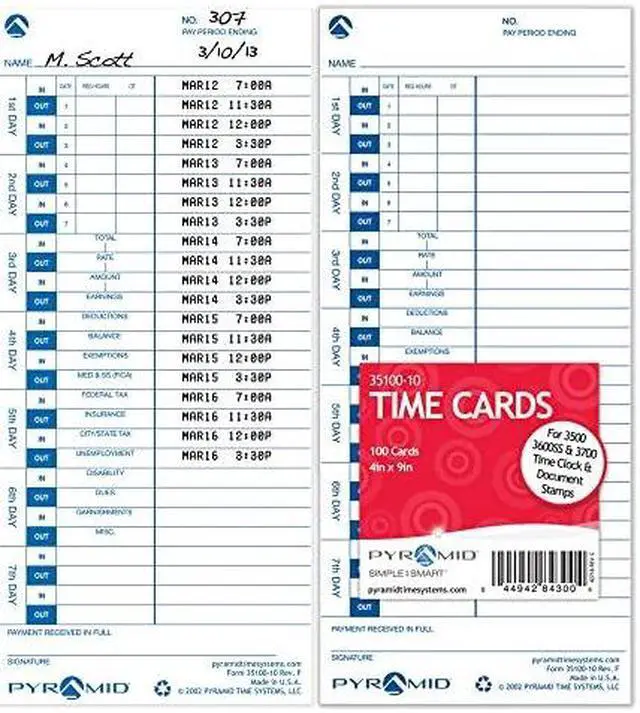 Alt view image 9 of 12 - Pyramid Time Systems Attendance Cards for Time Clock models 3500/3550SS/3600SS/3700, 1000 per pack