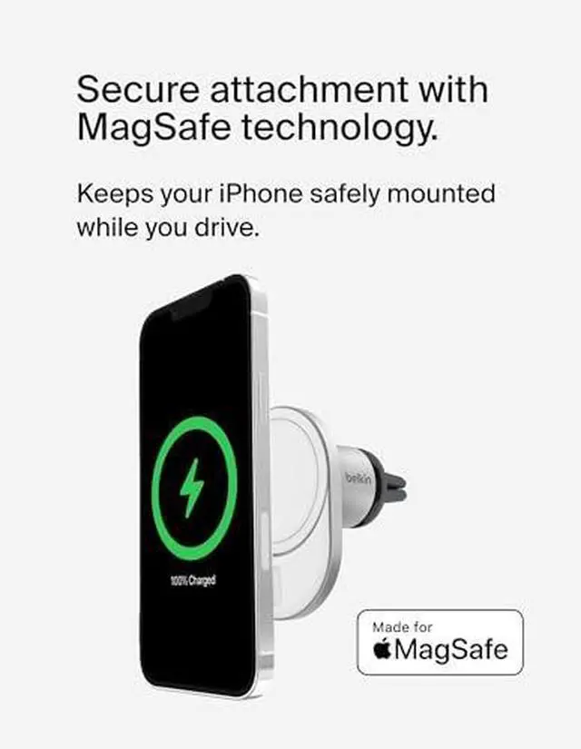Alt view image 12 of 20 - Belkin BoostCharge ProWireless CarChargerwithMagSafe15W Extra Strong Magnetic Vent Mount for iPhone 12, 13, 14