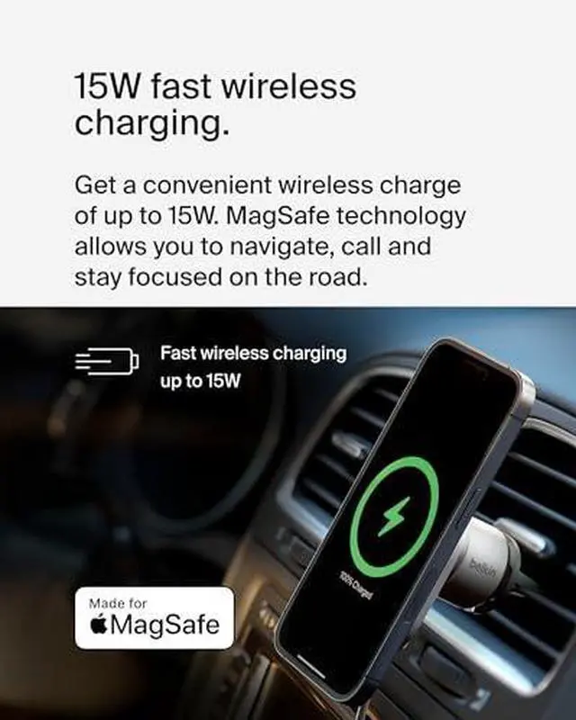 Alt view image 11 of 20 - Belkin BoostCharge ProWireless CarChargerwithMagSafe15W Extra Strong Magnetic Vent Mount for iPhone 12, 13, 14