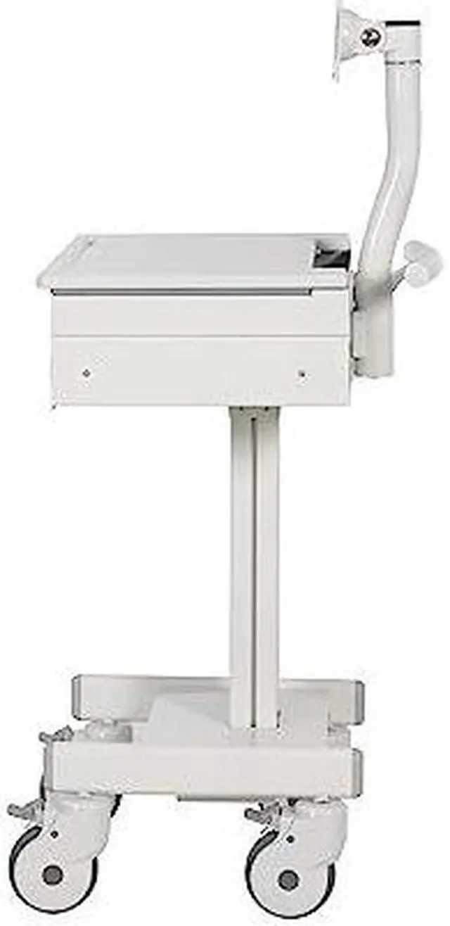 Alt view image 3 of 8 - Tripp Lite Mobile Sit Stand Desk with Monitor Arm Eight Adjustable Small Rolling Laptop Cart Workstation, Locking Drawer, TAA Compliant, Home Office & School, 5-Year Warranty, White