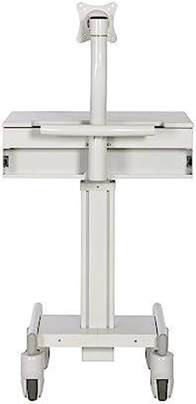 Alt view image 4 of 8 - Tripp Lite Mobile Sit Stand Desk with Monitor Arm Eight Adjustable Small Rolling Laptop Cart Workstation, Locking Drawer, TAA Compliant, Home Office & School, 5-Year Warranty, White