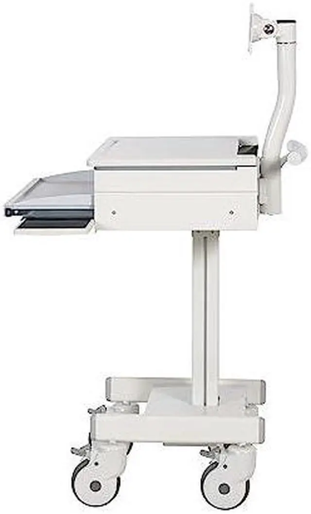 Alt view image 5 of 8 - Tripp Lite Mobile Sit Stand Desk with Monitor Arm Eight Adjustable Small Rolling Laptop Cart Workstation, Locking Drawer, TAA Compliant, Home Office & School, 5-Year Warranty, White