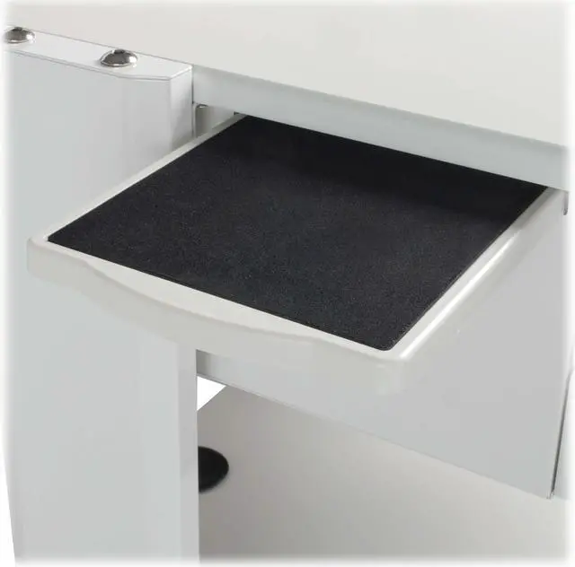 Alt view image 2 of 15 - Tripp Lite Mobile Standing Desk 2 Adjustable Shelf & 2 Metal Storage Drawers, TAA Compliant, Home Office & School, 5-Year Warranty, White