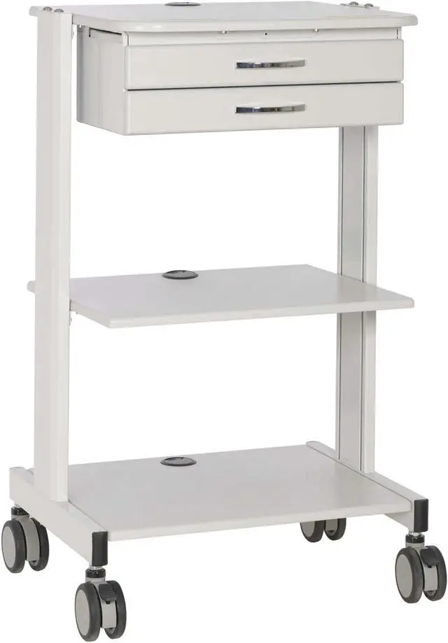 Main image of Tripp Lite Mobile Standing Desk 2 Adjustable Shelf & 2 Metal Storage Drawers, TAA Compliant, Home Office & School, 5-Year Warranty, White