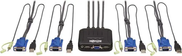 Alt view image 6 of 15 - Tripp Lite 4-Port KVM Switch with Built-in VGA Cables Audio & USB for Keyboard Mouse, Desktop PC, 4 Computers 1 Monitor, Plug and Play - Windows, macOS, Linux Compatible - 3-Year Warranty (B032-VUA4)
