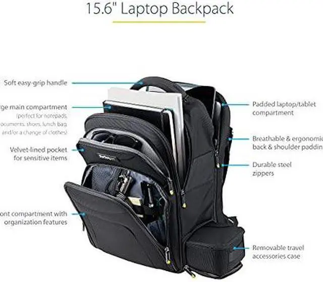 Alt view image 8 of 15 - Startech 17.3" Laptop Backpack w/ Removable Accessory Case, Professional IT Tech Backpack for Work/Travel/Commute, Nylon Computer Bag