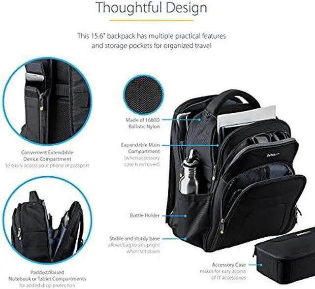 Alt view image 10 of 15 - Startech 17.3" Laptop Backpack w/ Removable Accessory Case, Professional IT Tech Backpack for Work/Travel/Commute, Nylon Computer Bag
