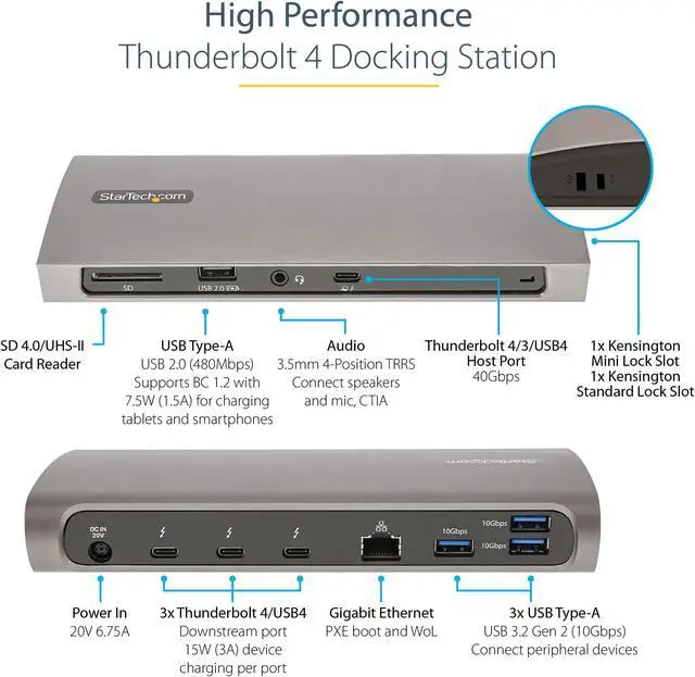 Alt view image 5 of 8 - StarTech Thunderbolt 4 Multiport Dock Dual Monitor 4K TB4CDOCK