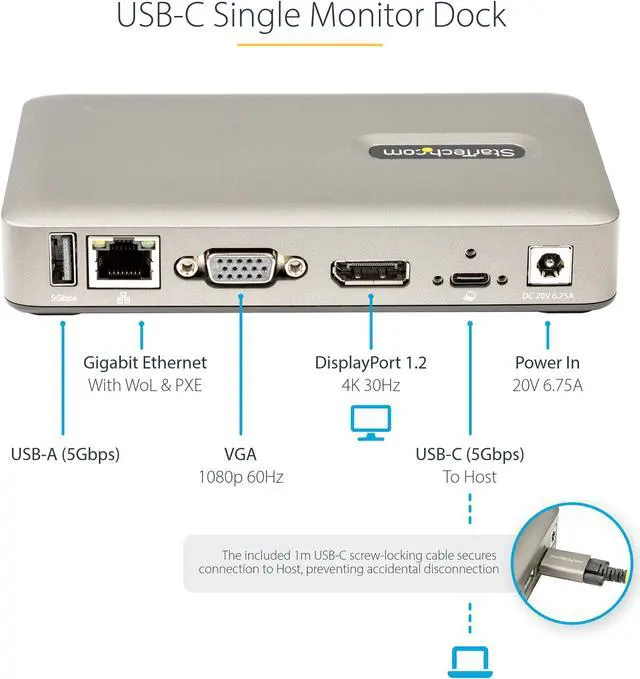 Alt view image 4 of 7 - StarTech USB-C to DisplayPort 4K 30Hz Docking Station DKM30CHDPD